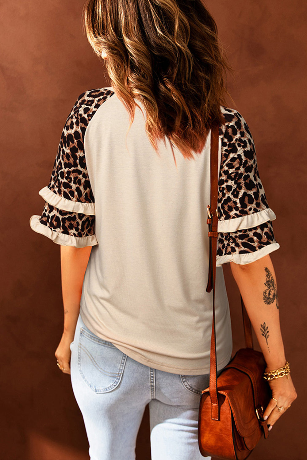 Leopard Bunny Graphic Layered Sleeve T-Shirt featuring ruffle details and a chic design, perfect for casual wear.