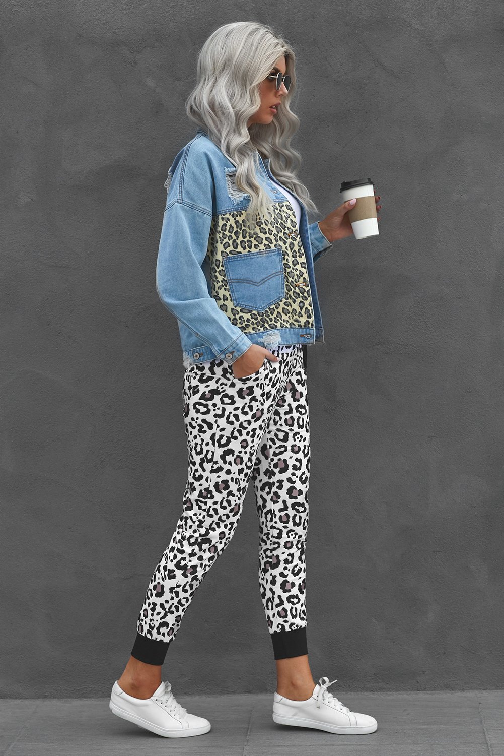 Leopard Cotton Pocketed Joggers featuring a trendy leopard print design, elastic waist, and side pockets for a stylish and comfortable fit.