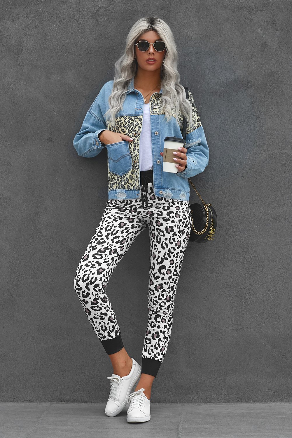 Leopard Cotton Pocketed Joggers featuring a trendy leopard print design, elastic waist, and side pockets for a stylish and comfortable fit.