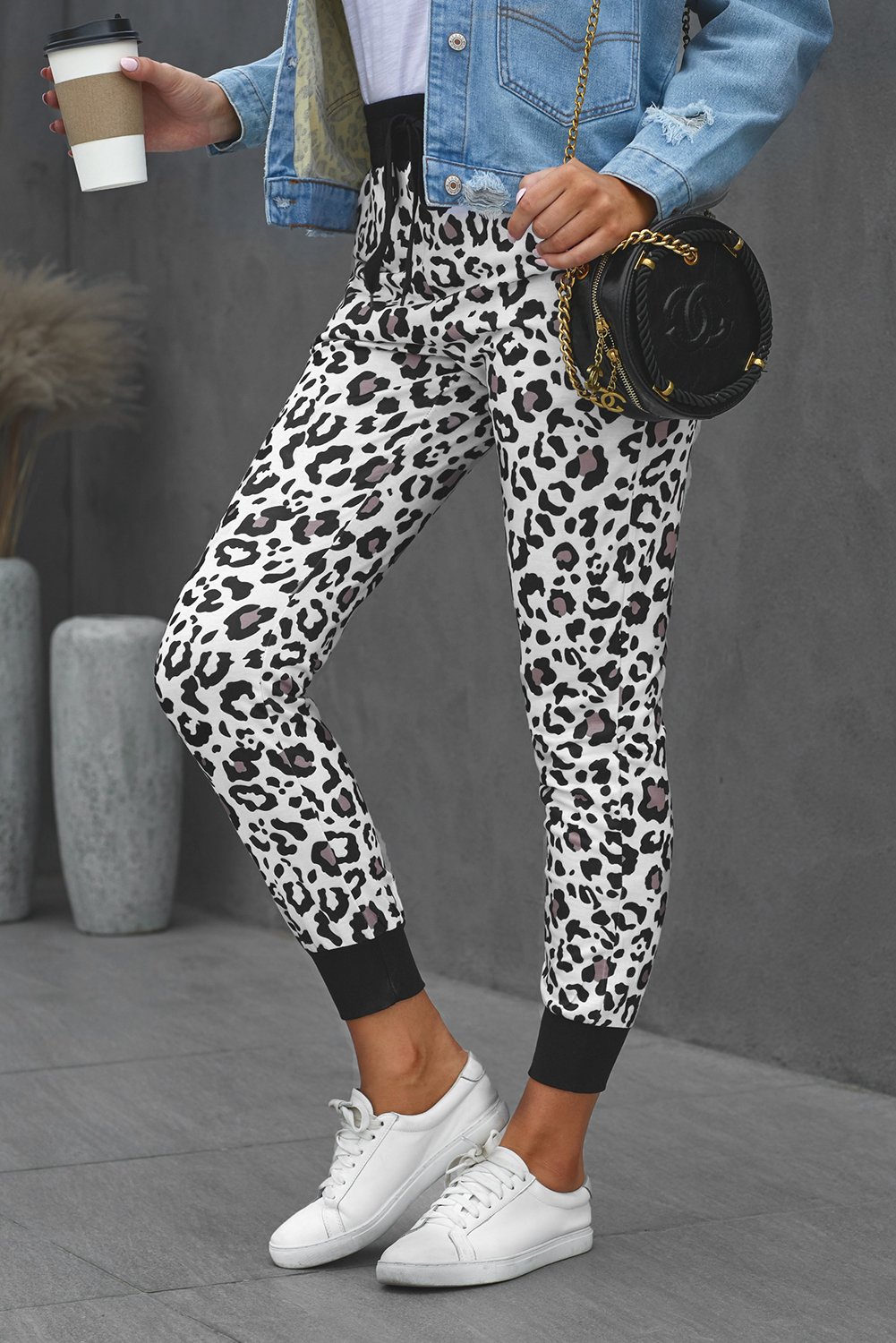 Leopard Cotton Pocketed Joggers featuring a trendy leopard print design, elastic waist, and side pockets for a stylish and comfortable fit.