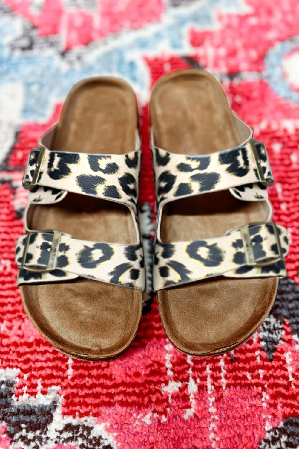 Leopard PU Leather Square Buckle Slippers featuring a bold leopard print and sturdy metal buckle, perfect for stylish comfort.