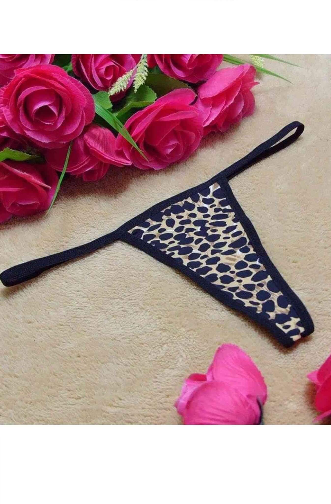 Leopard thong panties for women, showcasing a stylish leopard print design and comfortable fit.