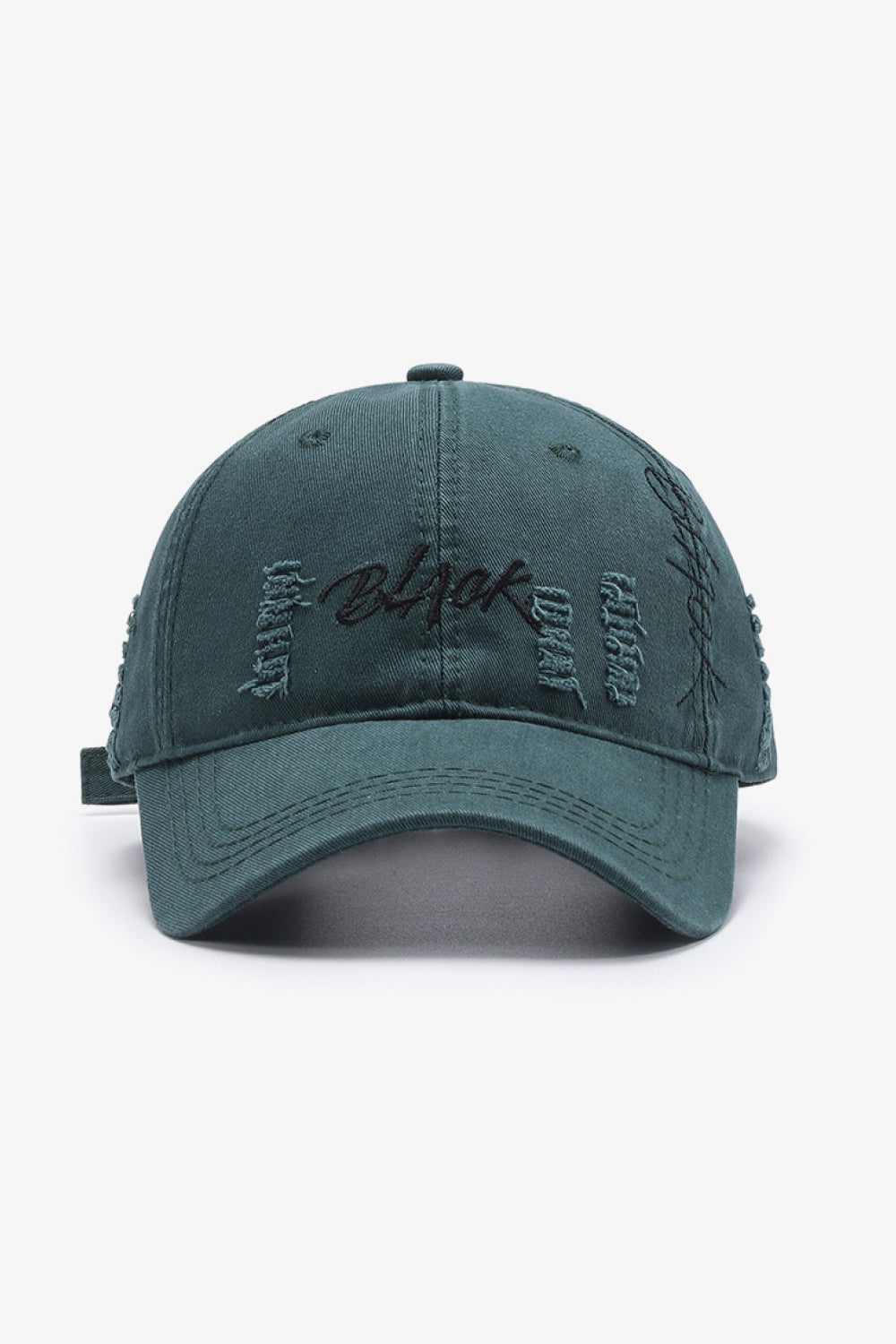 A stylish Letter Graphic Distressed Baseball Cap featuring a trendy embroidered design, made from 100% cotton with a vintage distressed look.