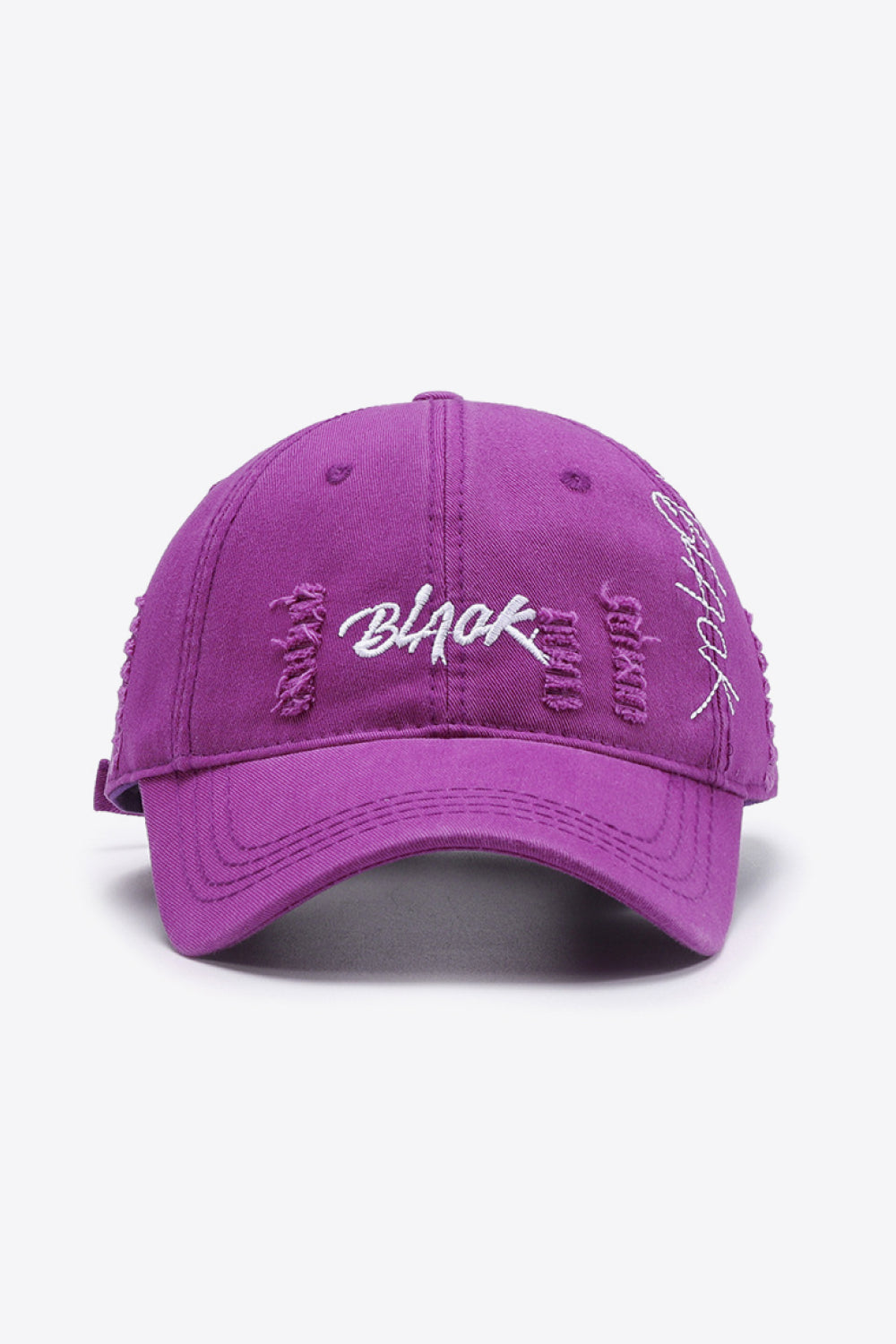 A stylish Letter Graphic Distressed Baseball Cap featuring a trendy embroidered design, made from 100% cotton with a vintage distressed look.