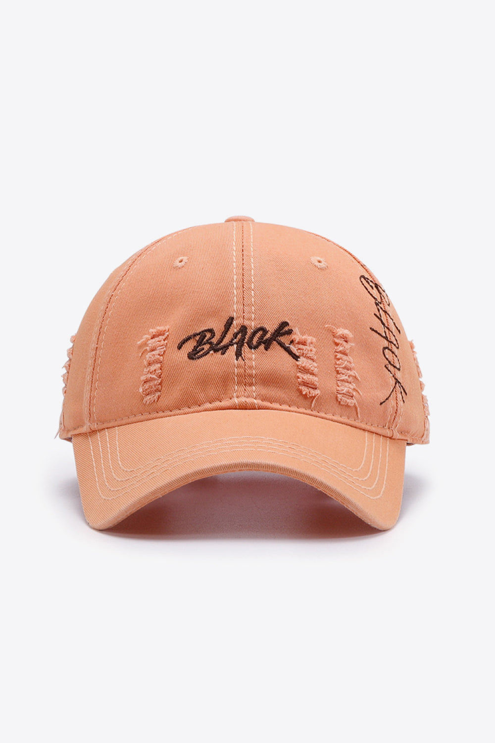 A stylish Letter Graphic Distressed Baseball Cap featuring a trendy embroidered design, made from 100% cotton with a vintage distressed look.