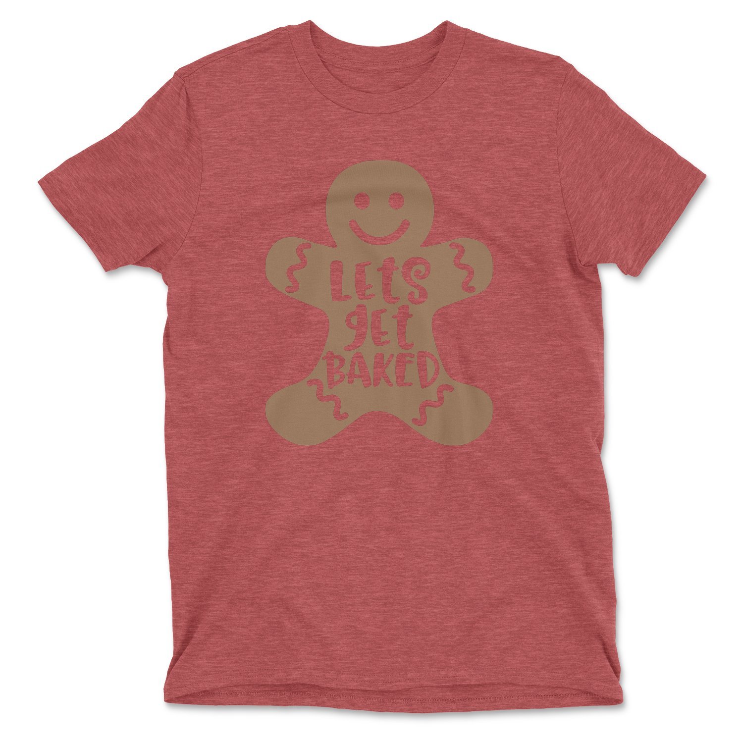 A festive Lets Get Baked Gingerbread Man Tee featuring a playful gingerbread man graphic on a soft cotton fabric.