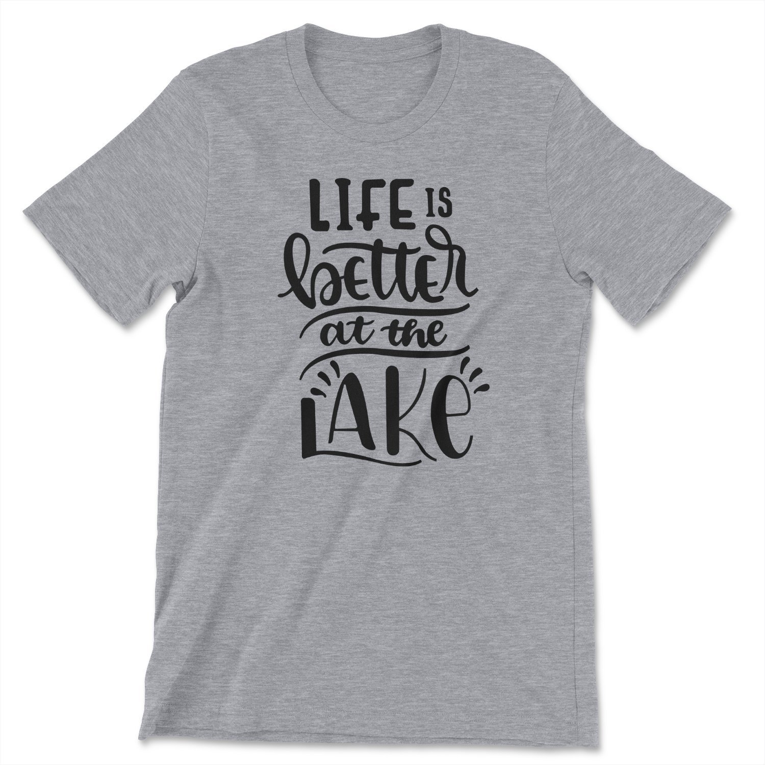 A comfortable unisex t-shirt featuring the phrase 'Life is Better at the Lake' printed in vibrant colors, perfect for lake lovers.