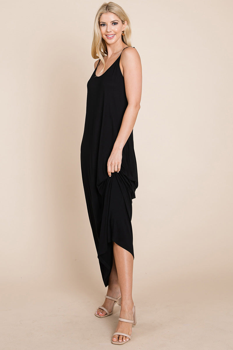 Light Cami Strap Pocketed Jersey Maxi Dress featuring adjustable spaghetti straps and side pockets, perfect for summer wear.