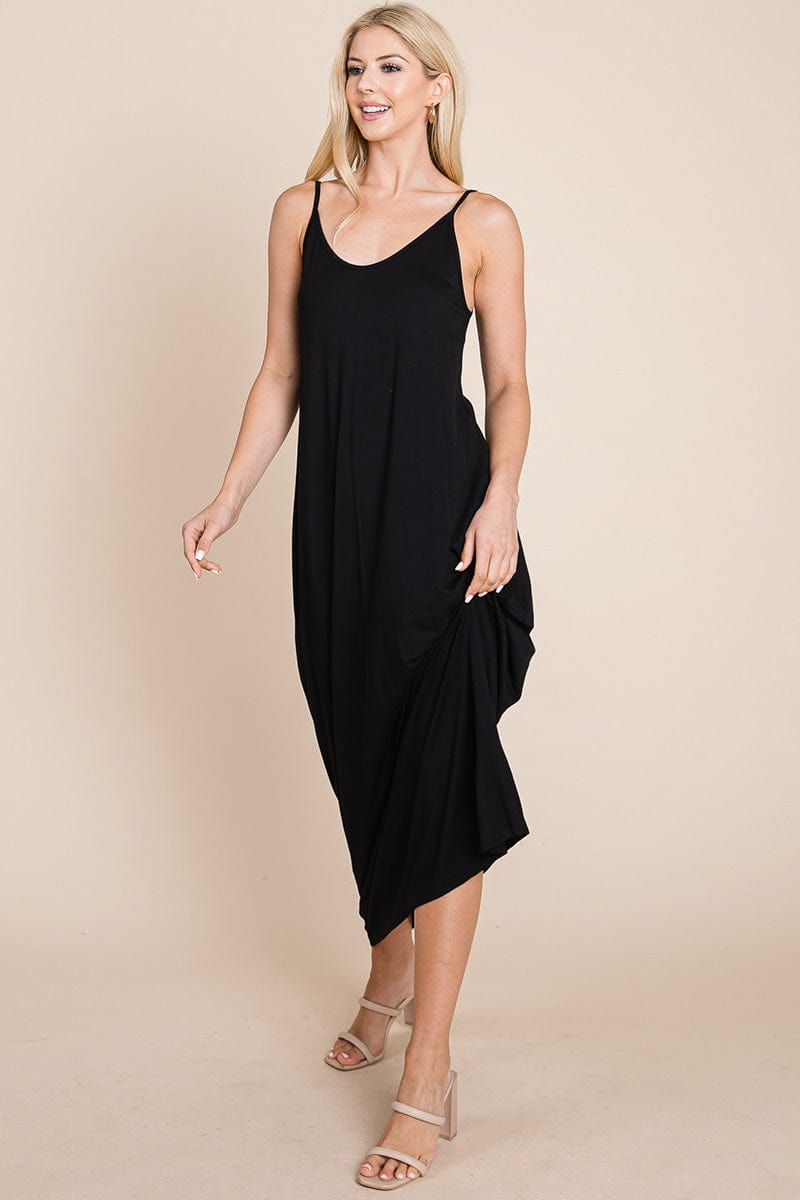 Light Cami Strap Pocketed Jersey Maxi Dress featuring adjustable spaghetti straps and side pockets, perfect for summer wear.