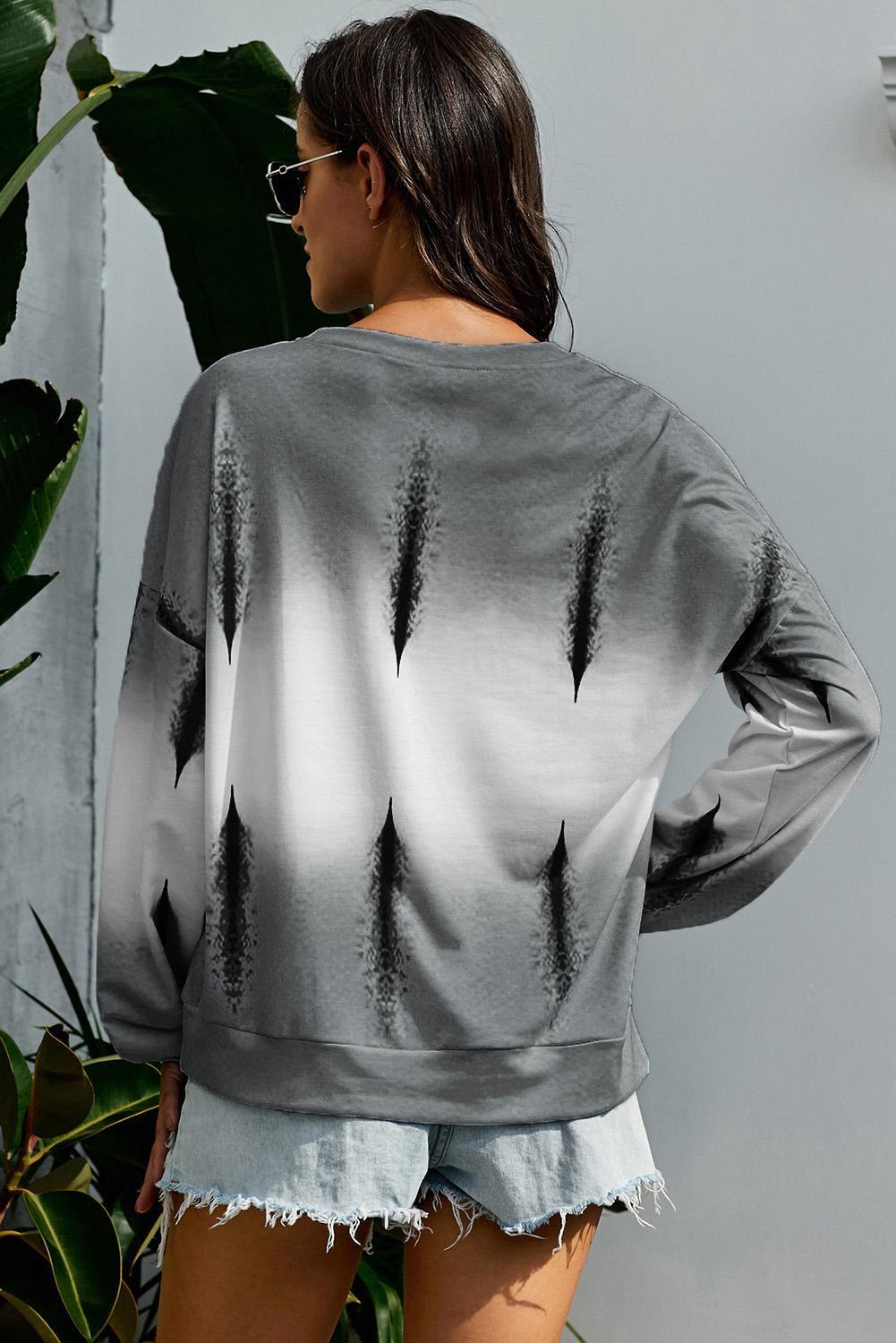 Light gray color block tie dye pullover sweatshirt with oversized fit and baggy sleeves, perfect for casual wear.