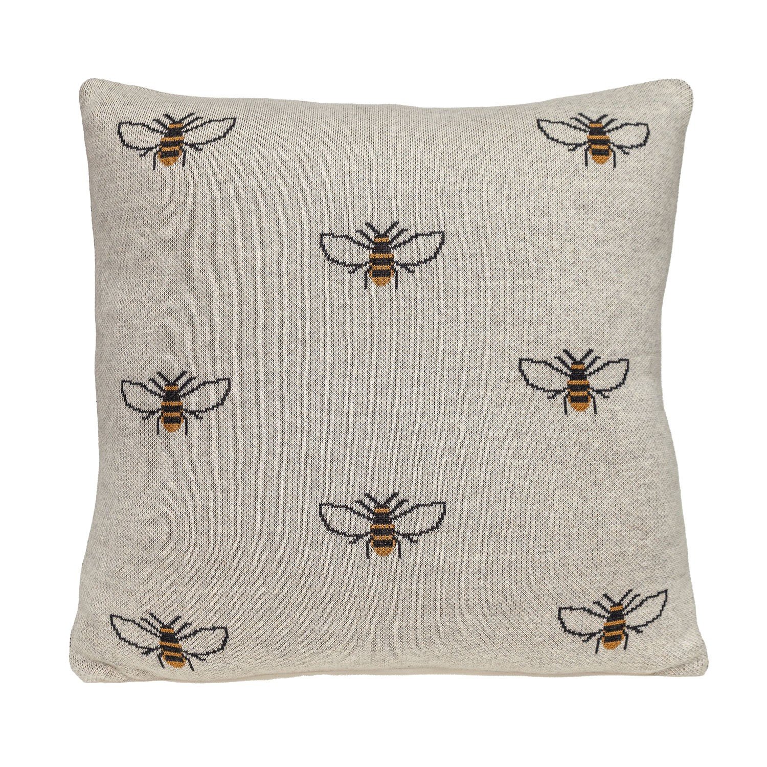 Linen Bumblee Throw Pillow featuring cute bee patterns on a beige background, perfect for home decor.