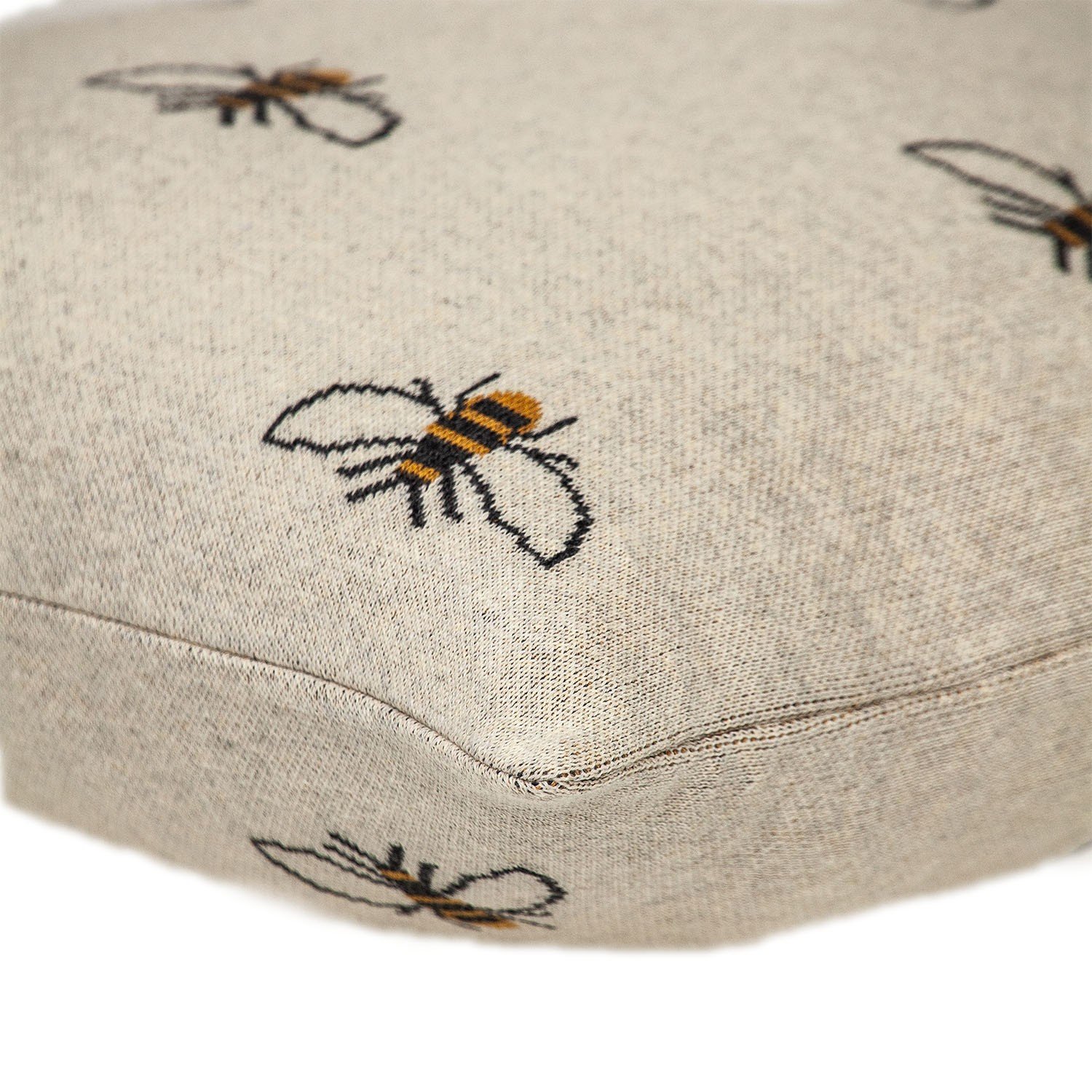 Linen Bumblee Throw Pillow featuring cute bee patterns on a beige background, perfect for home decor.