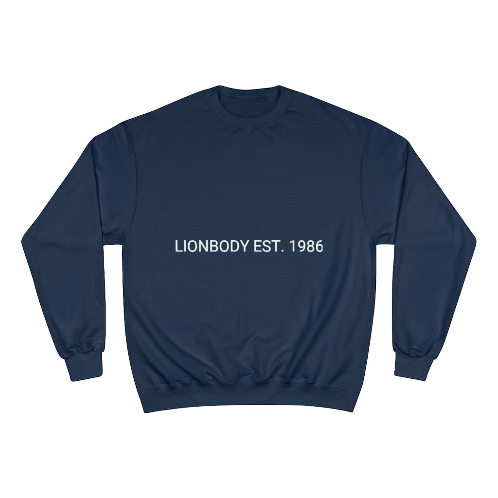 Lioness Crewneck Sweater by Champion, featuring a classic design with a 'C' logo on the left sleeve, made from eco-friendly materials.