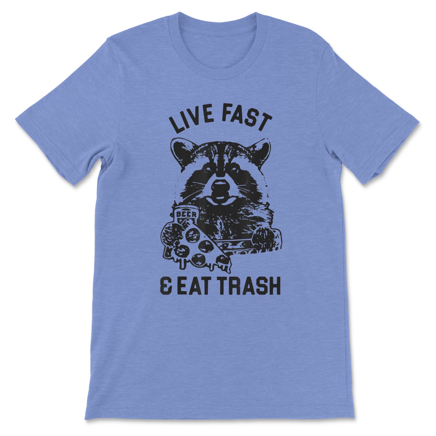 Live Fast & Eat Trash Beer Pizza Possum Tee featuring a quirky graphic design, perfect for casual wear.