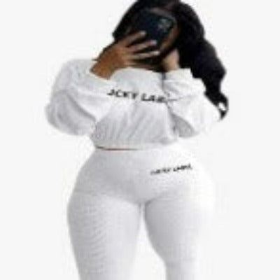 Long Sleeve Ribbed Crop Top and Skinny Long Pants Tracksuit Jogger Set, featuring a stylish ribbed design and comfortable fit.