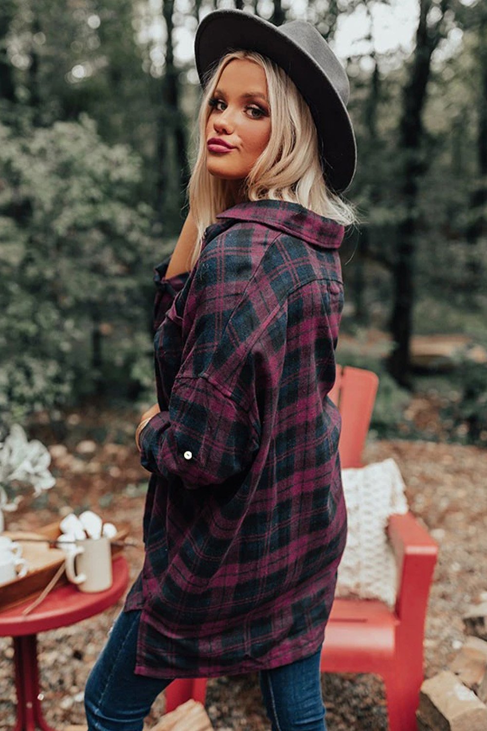 Loose Fit Boyfriend Style Plaid Shirt featuring a classic checkered pattern, oversized fit, and roll-tab sleeves, perfect for casual wear.