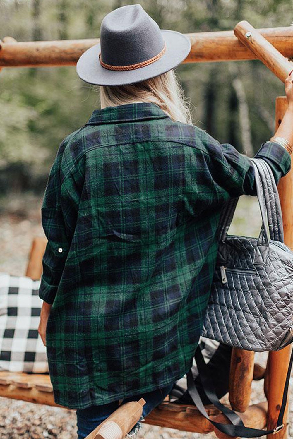 Loose Fit Boyfriend Style Plaid Shirt featuring a classic checkered pattern, oversized fit, and roll-tab sleeves, perfect for casual wear.