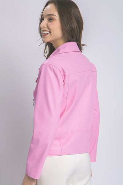 LOVE TREE Collared Neck Zip Up Jacket in various colors, featuring a zipper closure and stylish collared neck design.