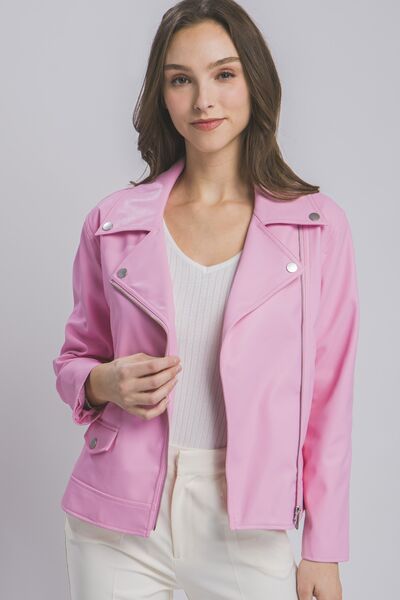 LOVE TREE Collared Neck Zip Up Jacket in various colors, featuring a zipper closure and stylish collared neck design.