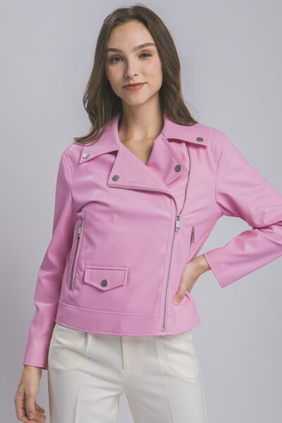 LOVE TREE Collared Neck Zip Up Jacket in various colors, featuring a zipper closure and stylish collared neck design.