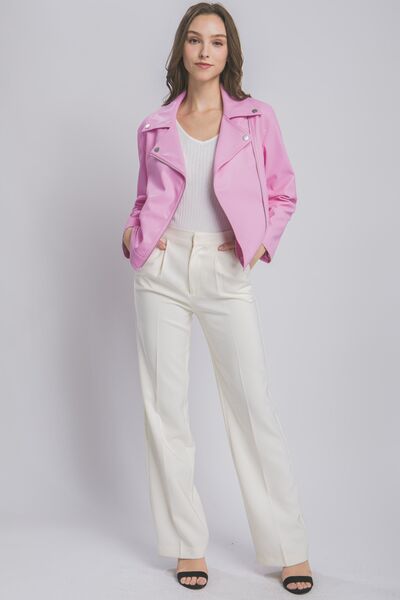 LOVE TREE Collared Neck Zip Up Jacket in various colors, featuring a zipper closure and stylish collared neck design.