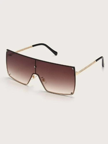 Lux Flat Top Sunglasses featuring a gold frame and brown lenses, designed in a stylish square shape.