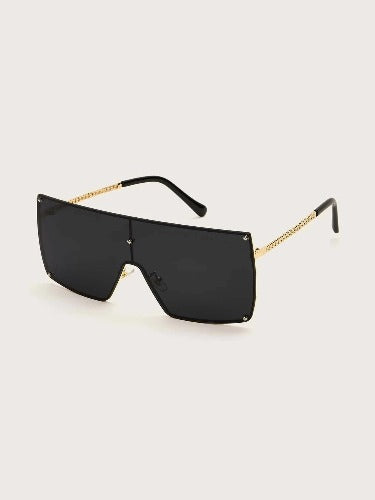 Lux Flat Top Sunglasses featuring a square shape, metal frame, and black lenses, perfect for boho style and UV protection.