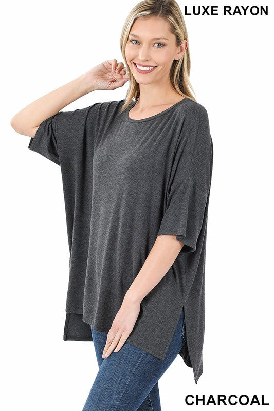 Luxe Rayon Dolman Half Sleeve Round Neck Top in solid color, showcasing its stylish dolman sleeves and comfortable fit.