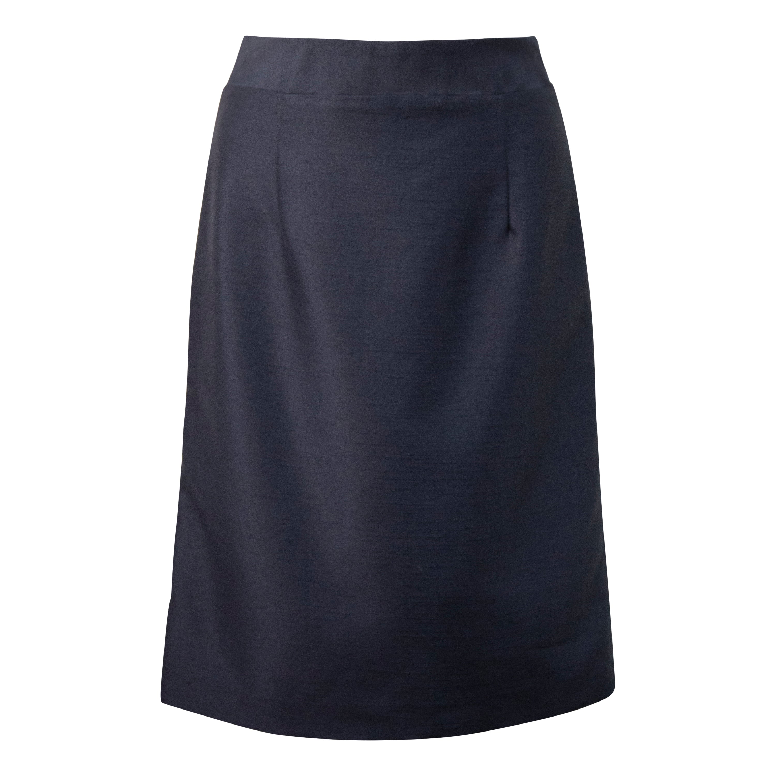 A stylish black Luxe Straight Mini Skirt displayed on a mannequin, showcasing its elegant design and high-quality fabric.