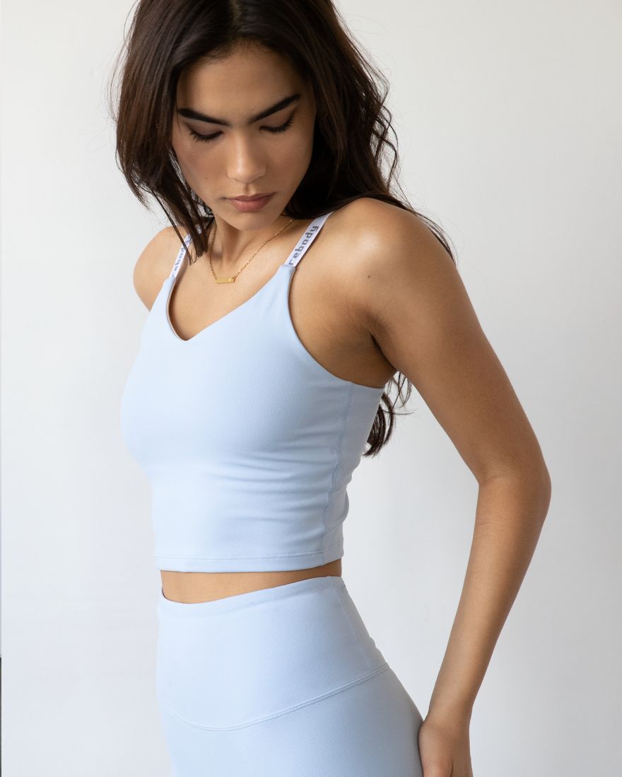 Maia Longline Bra in soft Cloudlux fabric, featuring removable pads and a stylish longline design, perfect for workouts and casual wear.