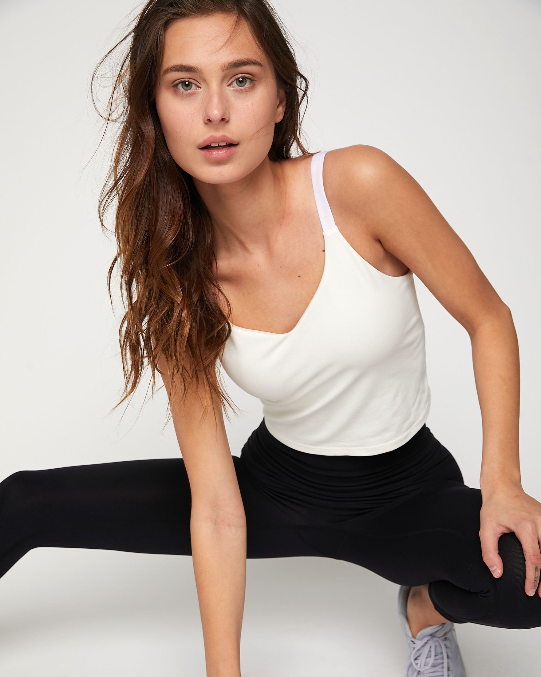 Maia Longline Bra in soft Cloudlux fabric, featuring removable pads and a stylish longline design, perfect for workouts and casual wear.