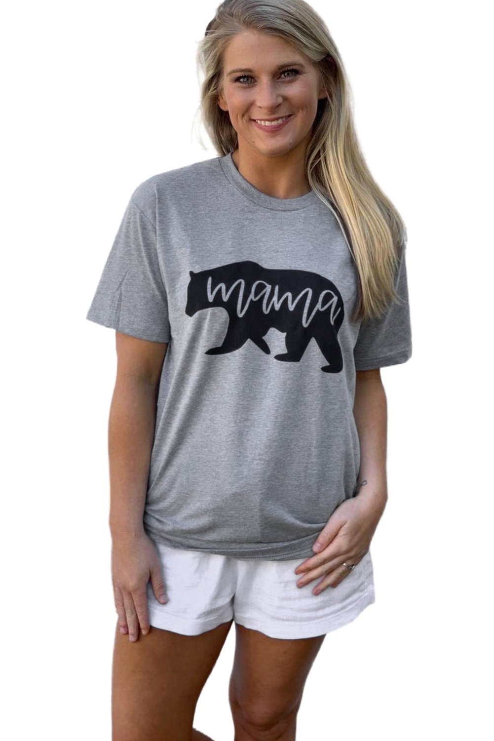 Mama Bear Print Short Sleeve Tee featuring a cute graphic design, perfect for summer wear.