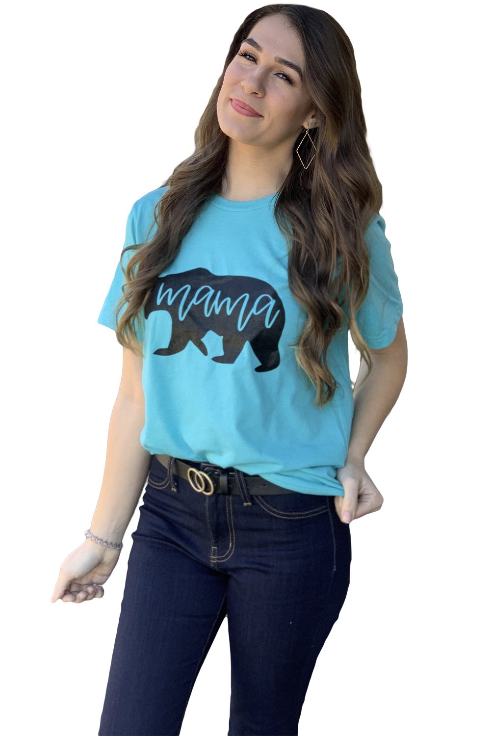 Mama Bear Print Short Sleeve Tee featuring a cute graphic design, perfect for summer wear.