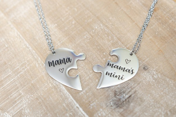 Mama & Mama's Mini Necklaces featuring stainless steel design with adjustable chain length.