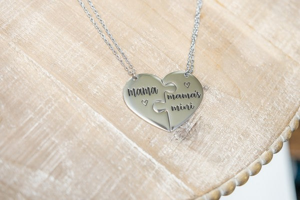 Mama & Mama's Mini Necklaces featuring stainless steel design with adjustable chain length.