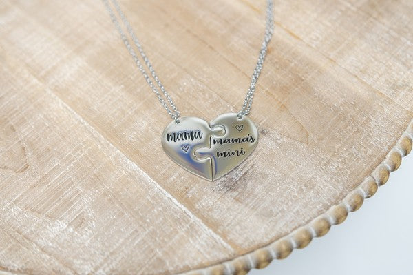 Mama & Mama's Mini Necklaces featuring stainless steel design with adjustable chain length.