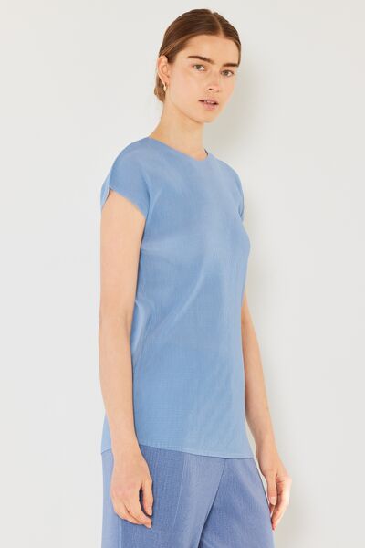 Marina West Swim Rib Pleated Cap Sleeve Top featuring ribbed texture and pleated details, perfect for stylish and versatile outfits.