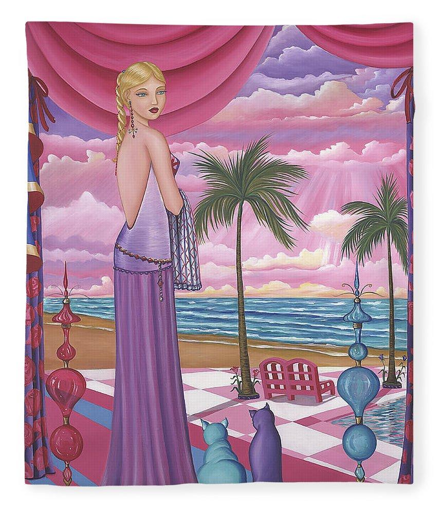 Melissa Blanket featuring plush fleece and vibrant artwork on top, with a soft white underside.