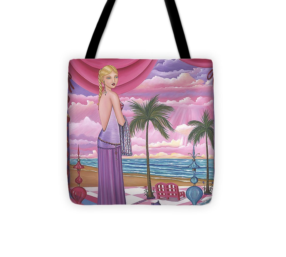 Melissa Tote Bag made from durable poly-poplin fabric with a black strap, featuring vibrant prints on both sides.