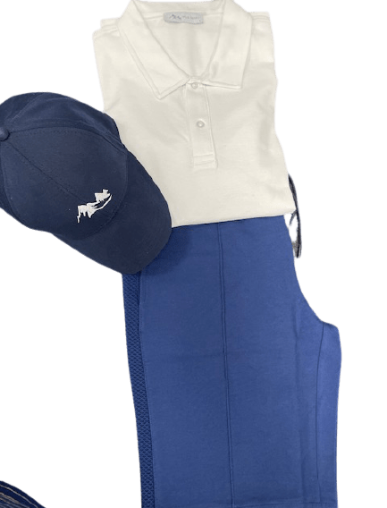 Men's Casual Wear Matched Set featuring a breathable polo shirt, lightweight Bermuda shorts, and an outdoor hat with Sierra Mountain Logo.