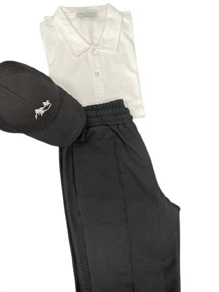 Men's Casual Wear Matched Set featuring a breathable polo shirt, lightweight Bermuda shorts, and an outdoor hat with Sierra Mountain Logo.