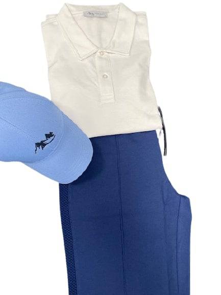 Men's Casual Wear Matched Set featuring a breathable polo shirt, lightweight Bermuda shorts, and an outdoor hat with Sierra Mountain Logo.