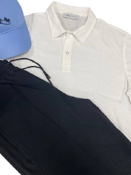 Men's Casual Wear Matched Set featuring a breathable polo shirt, lightweight Bermuda shorts, and an outdoor hat with Sierra Mountain Logo.