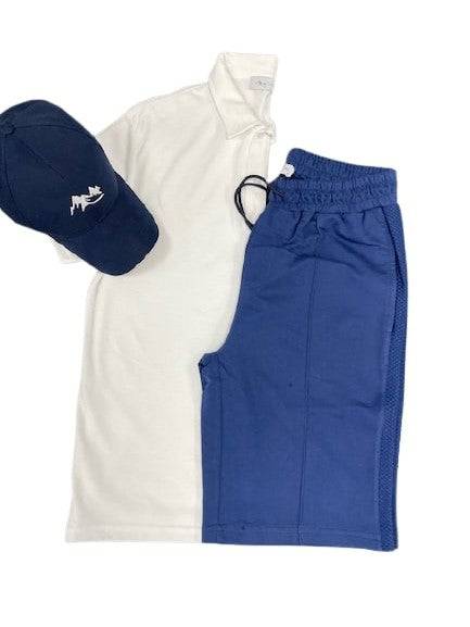 Men's Casual Wear Matched Set featuring a breathable polo shirt, lightweight Bermuda shorts, and an outdoor hat with Sierra Mountain Logo.