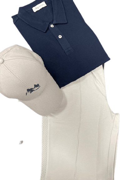 Men's Casual Wear Matched Set featuring a breathable polo shirt, lightweight Bermuda shorts, and an outdoor hat with Sierra Mountain Logo.