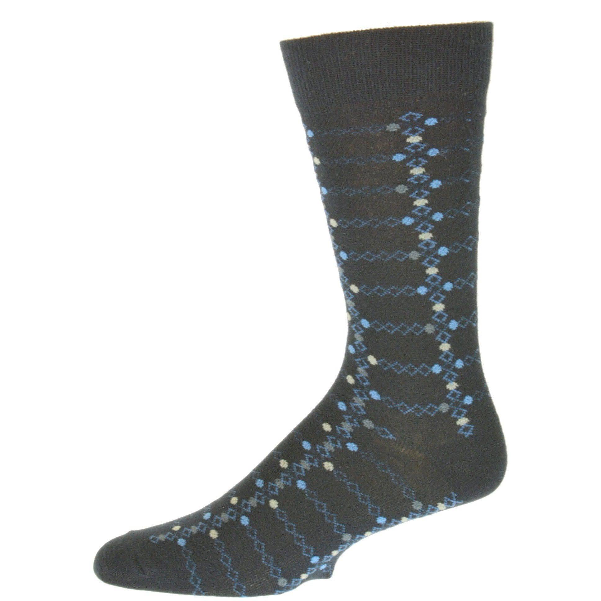 Men's crew socks in combed cotton featuring a diamond geometric design, available in various neutral colors.