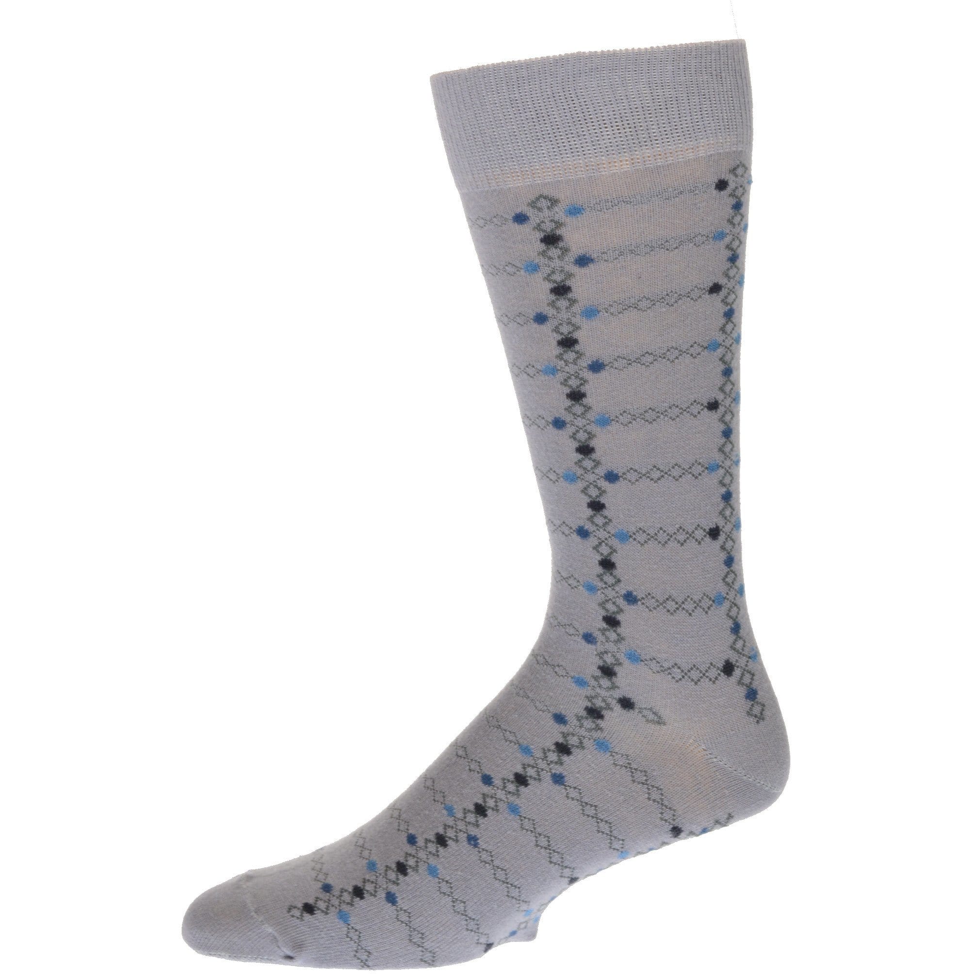 Men's crew socks in combed cotton featuring a diamond geometric design, available in various neutral colors.