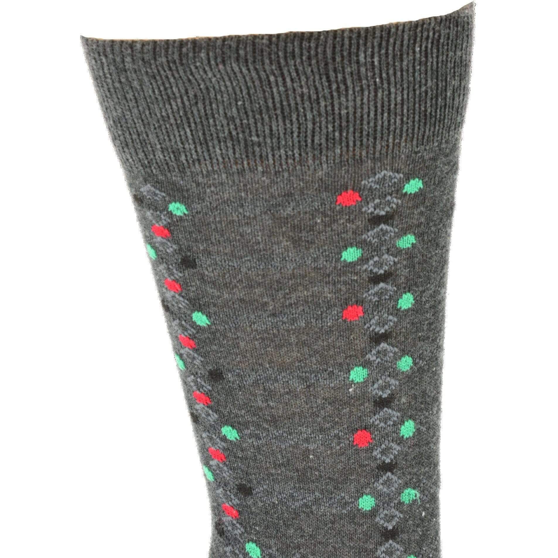 Men's crew socks in combed cotton featuring a diamond geometric design, available in various neutral colors.