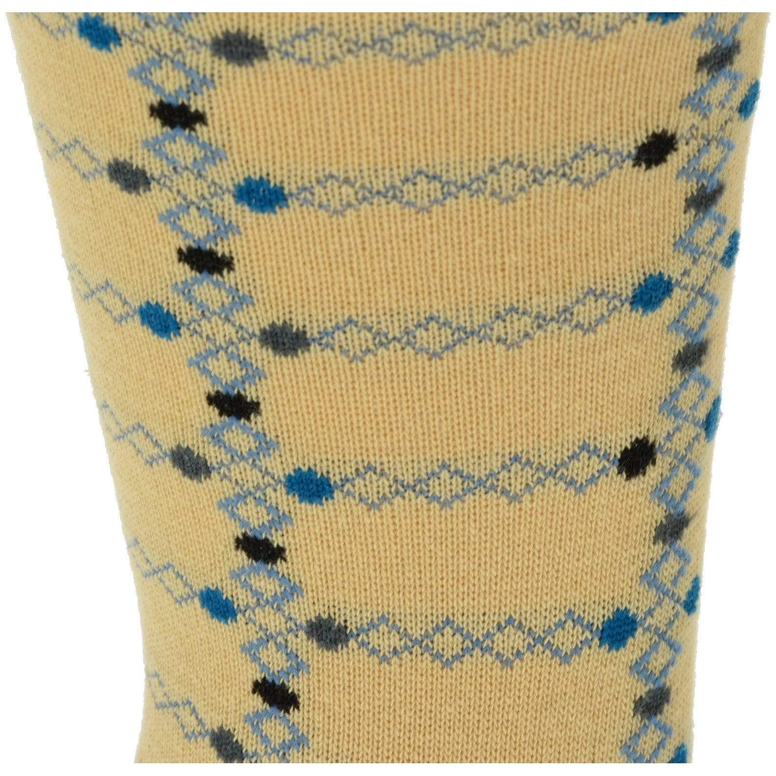 Men's crew socks in combed cotton featuring a diamond geometric design, available in various neutral colors.