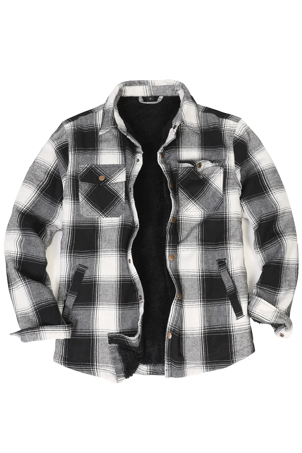 Men's Matching Family Snap Front Shacket in black and white plaid, perfect for holiday gatherings and family photos.